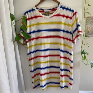 Jungmaven Red Yellow Blue Stripe Tee 55% Hemp 45% Organic Cotton T-shirt NWOT
